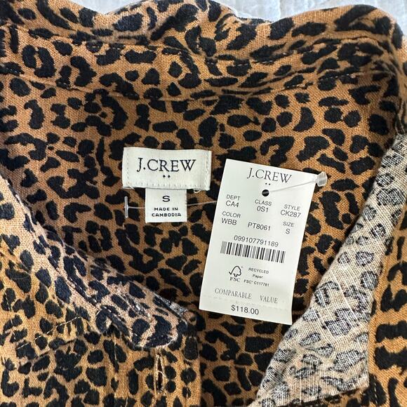 J.Crew Linen Blend Belted Mini Shirt Dress Leopard Print CK287 | Size Small New - Picture 6 of 10